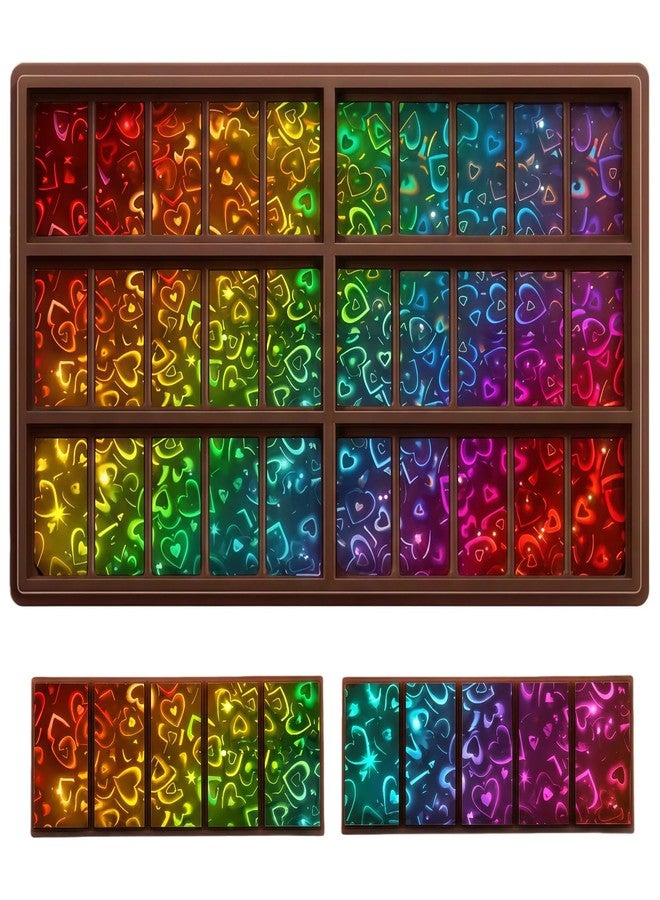 Ziliny 1 Pcs Holographic Chocolate Molds Valentine's Day Resin Silicone Chocolate Bar Deep Thick Molds for Galentine's Day DIY Baking Wax Melts Birthday Party Supplies(Rectangle,Heart) - Image 1